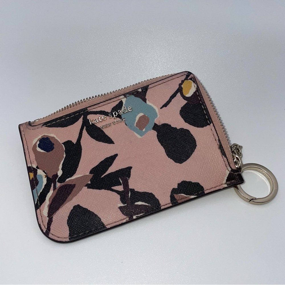 Kate Spade Cameron Paper Rose Card holder with tag & attached keyring